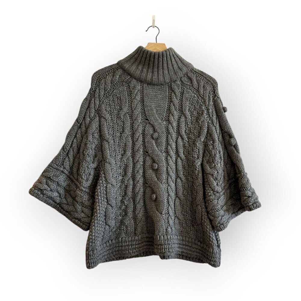 Lamberto Losani Alpaca/Silk Turtleneck Cable Sweater, Size S. Gray, New with tag